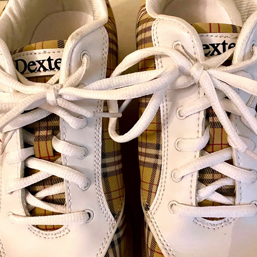 Dexter Famous Plaid Bowling Shoes Womens 10 Mens 8 Slide Rite Tan White w/ Box - Picture 13 of 16